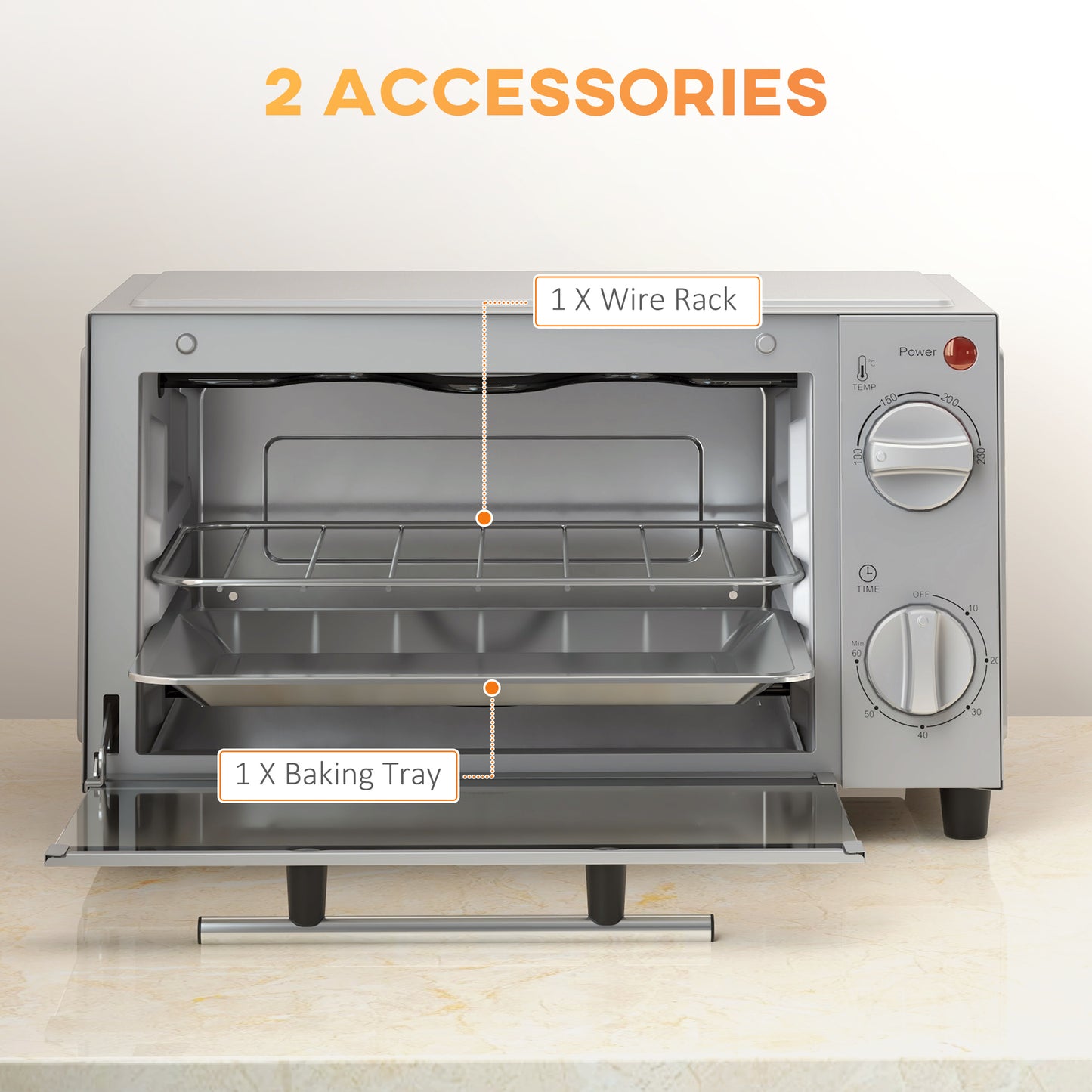 Mini Oven, 9L Countertop Electric Grill, Toaster Oven with Adjustable Temperature, Timer