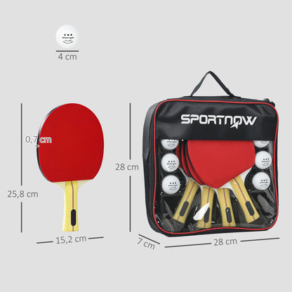 Portable Table Tennis Set with Four Rackets, Eight Balls, Storage Case