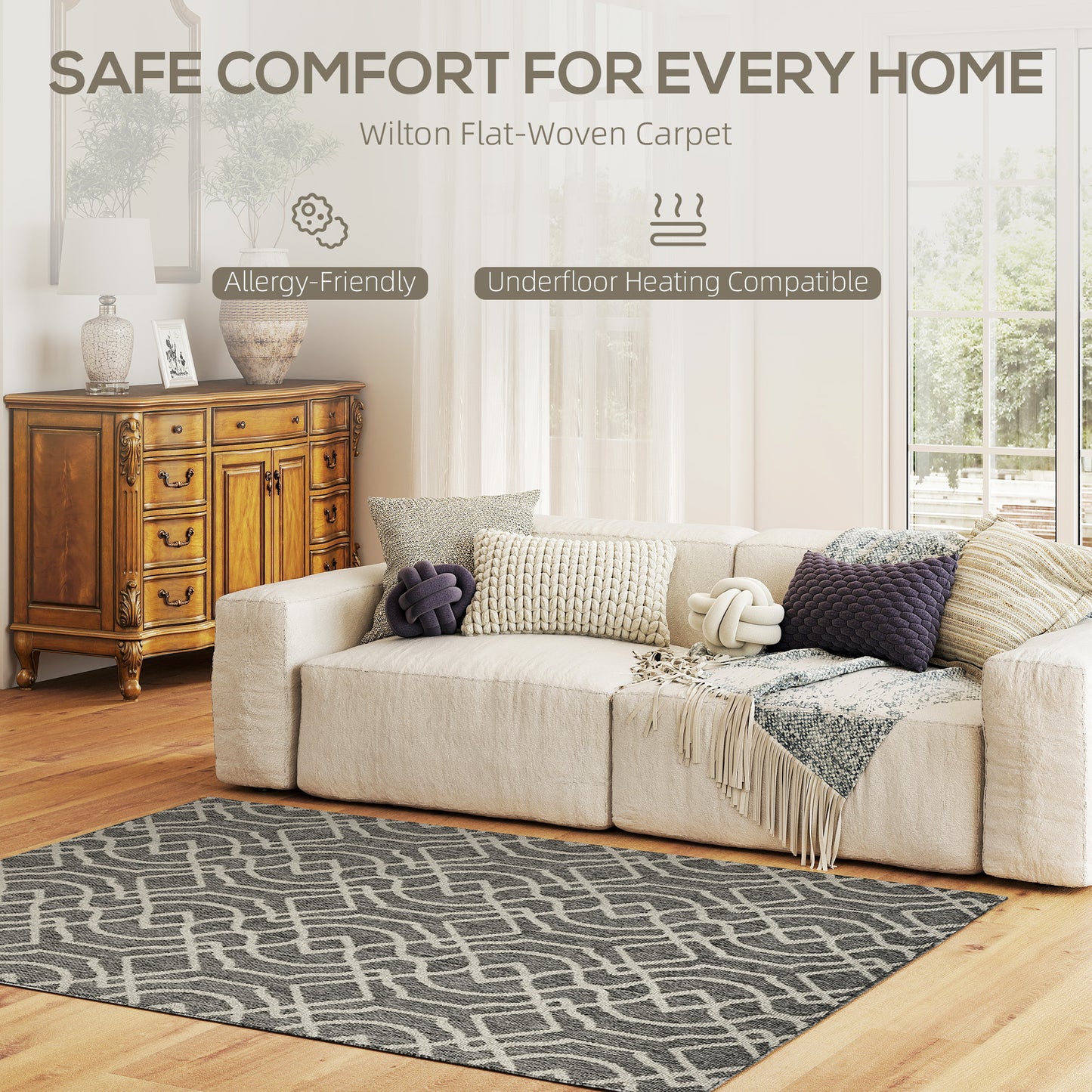 UV Resistant Indoor & Outdoor Area Rug, Easy-Cleaning Machine Washable Rug with Geometric Pattern for Patio, Garden, Kitchen