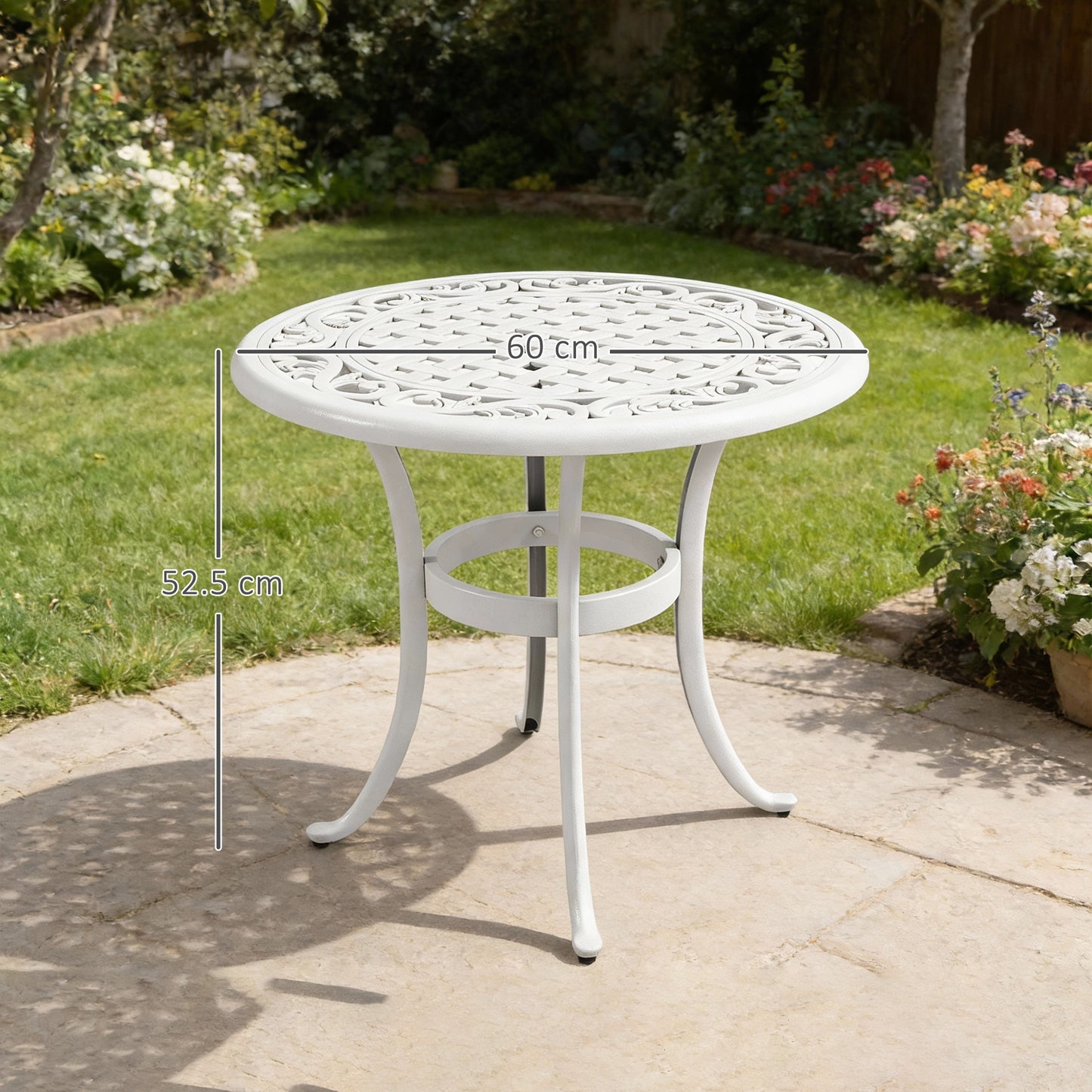 60 cm Round Garden Table, Cast Aluminium Outdoor Patio Table, White