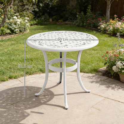 60 cm Round Garden Table, Cast Aluminium Outdoor Patio Table, White