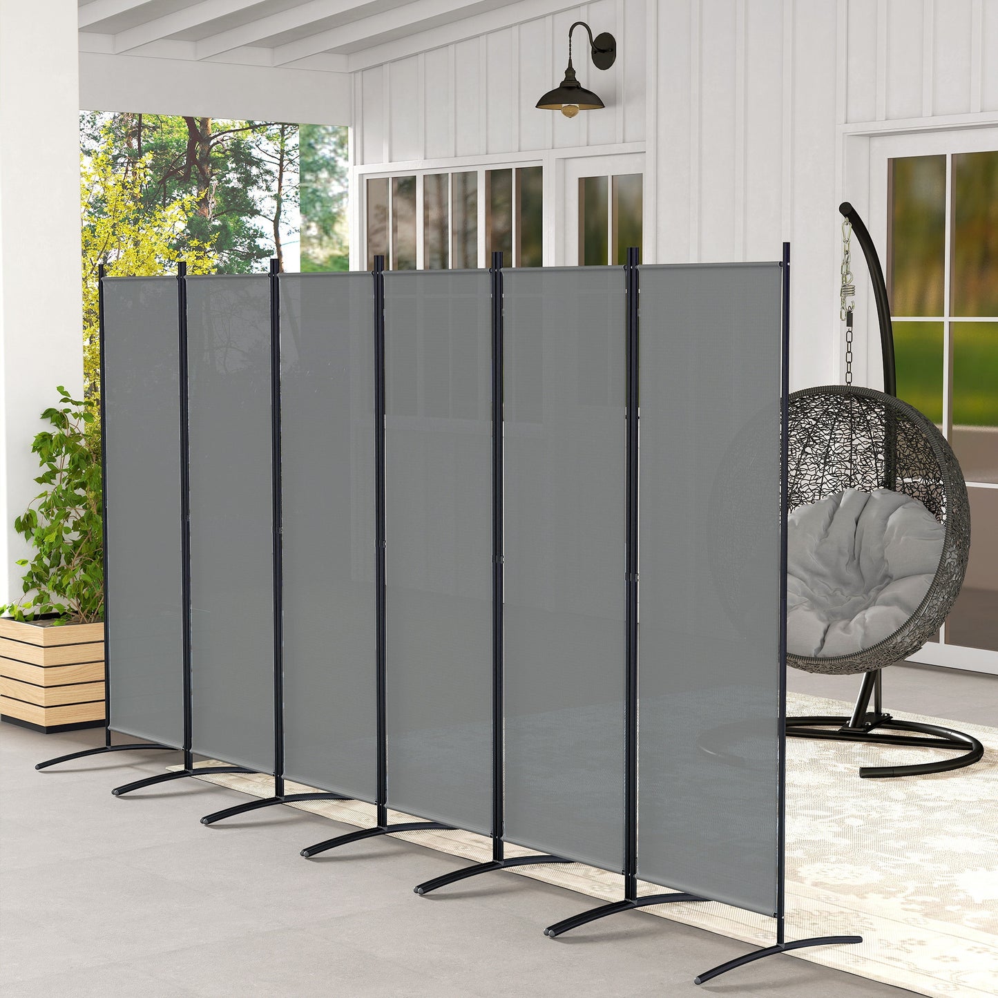 6 Panel Folding Room Divider Foldable Freestanding Garden Privacy Screen, 332 x 172 cm, Dark Grey