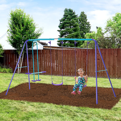 Metal Swing Set, with Seesaw, Adjustable Height, for Ages 3+ Years, Purple