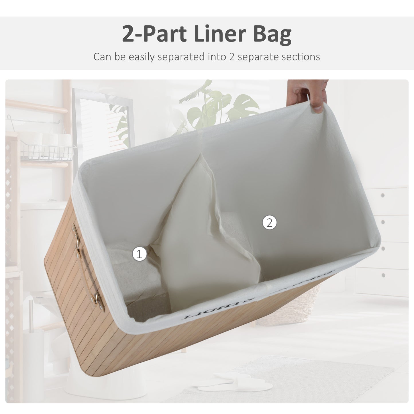 100L Collapsible Natural Wood Laundry Hamper Organizer Clothes Washing Basket Bin Storage Box w/Lid Removable Lining 52x32x63