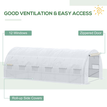 6 x 3 x 2 m Polytunnel Greenhouse with Roll-up Side Walls, Walk-in Grow House Tent with Steel Frame, Reinforced Cover