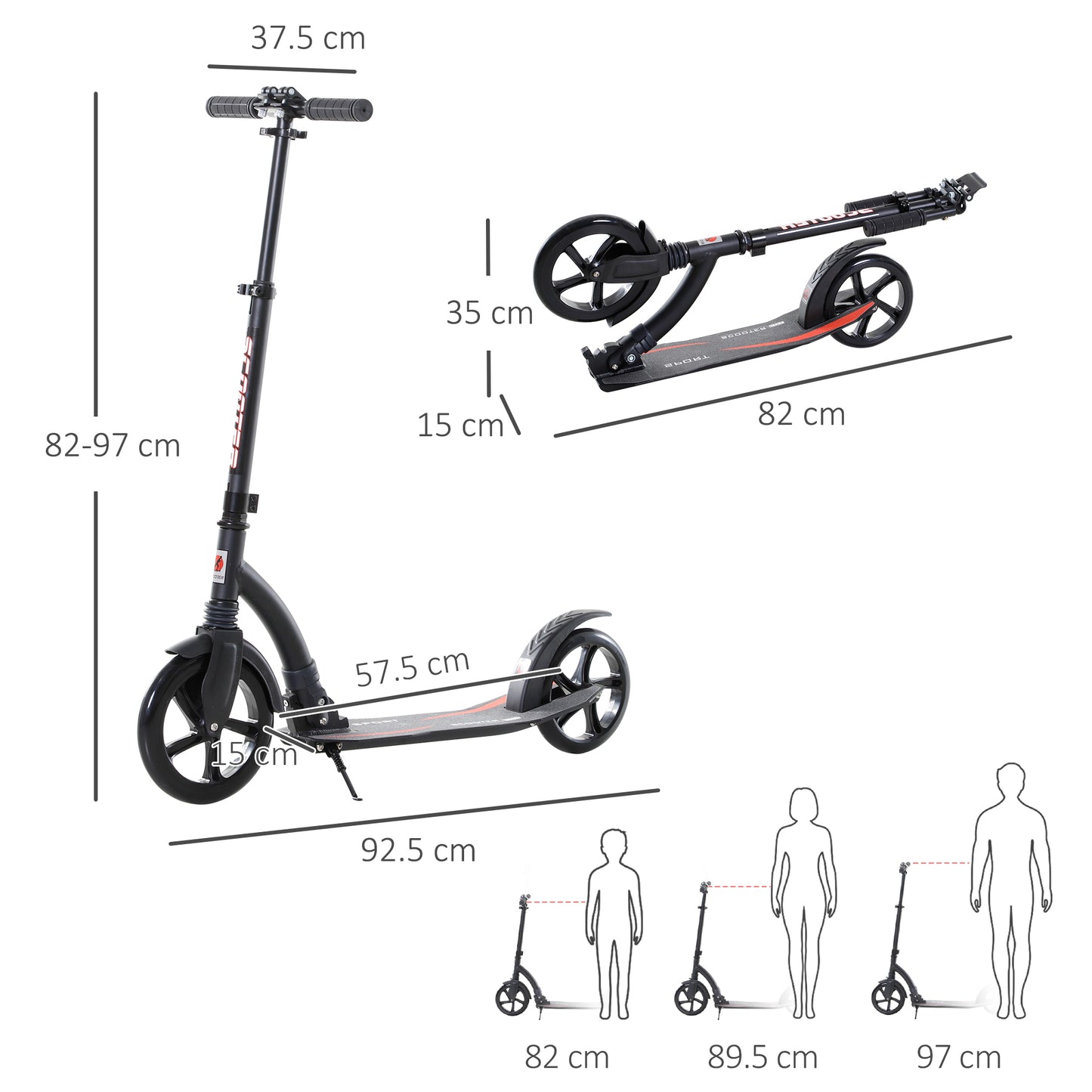 Foldable Kick Scooter with Double Shock Absorption and Big Wheels