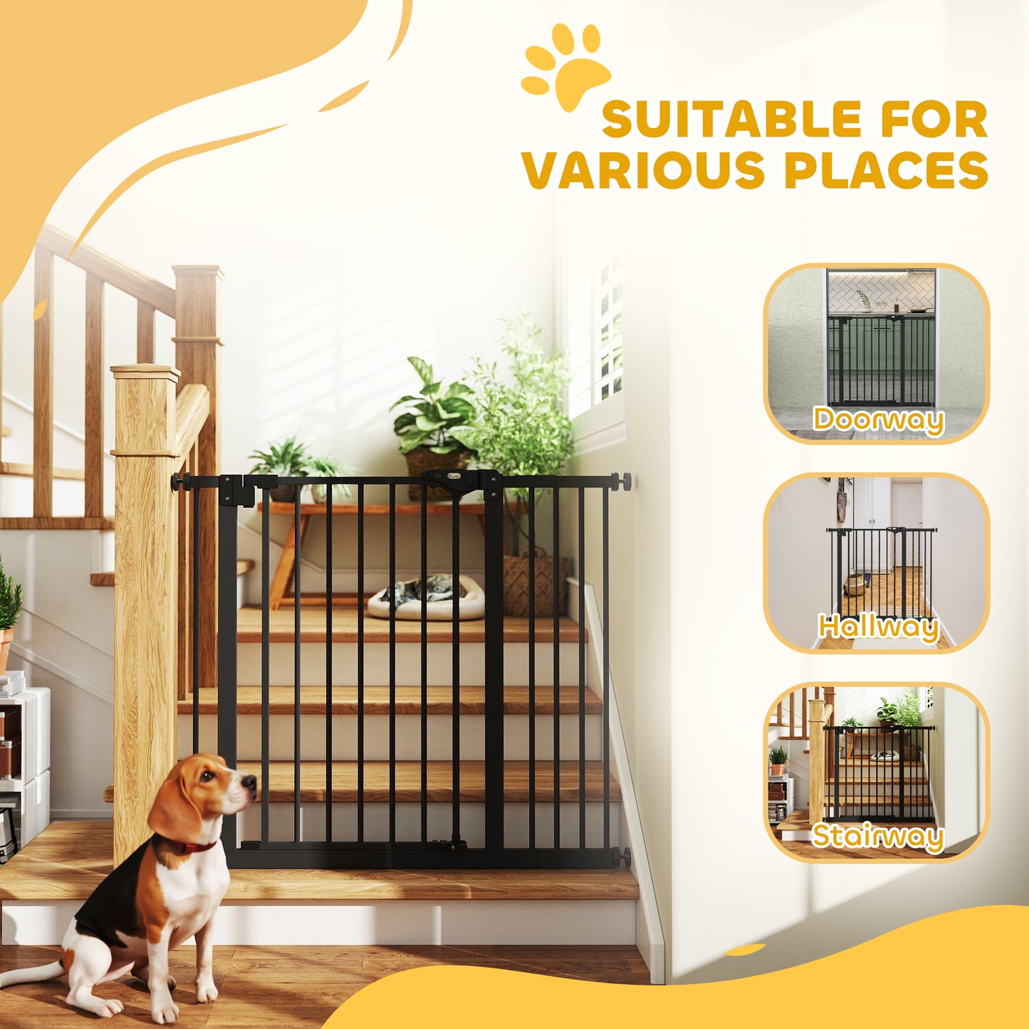 Adjustable Safety Gate w/ One Extensions, Four Adjustable Screws, Black