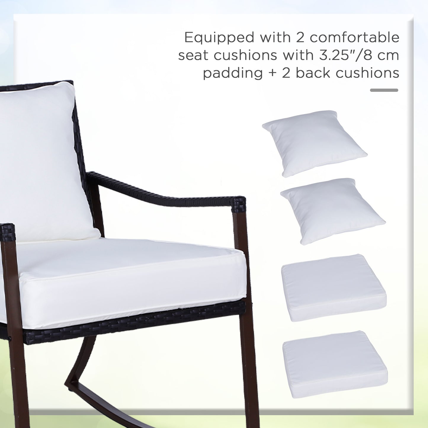 Rattan Bistro Set, 3 Pieces Wicker Garden Furniture Set with Rocking Chairs and Round Glass Top Coffee Table