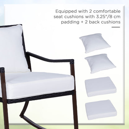 Rattan Bistro Set, 3 Pieces Wicker Garden Furniture Set with Rocking Chairs and Round Glass Top Coffee Table