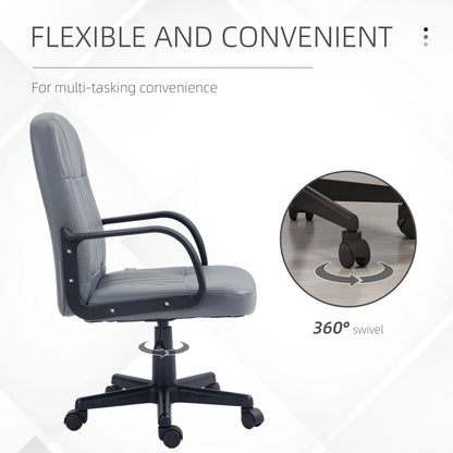Desk Chair, PU Leather Computer Office Chair with Adjustable Height, Swivel Wheels for Home Work Study, Grey