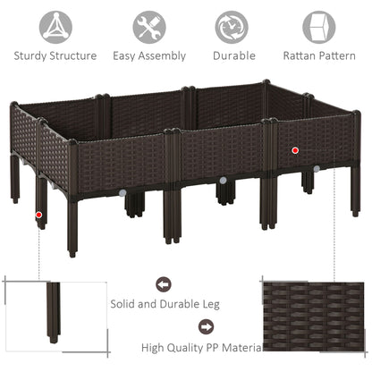 Set of 6 26L Garden Raised Bed Elevated Patio Flower Plant Planter Box PP Vegetables Planting Container, Brown