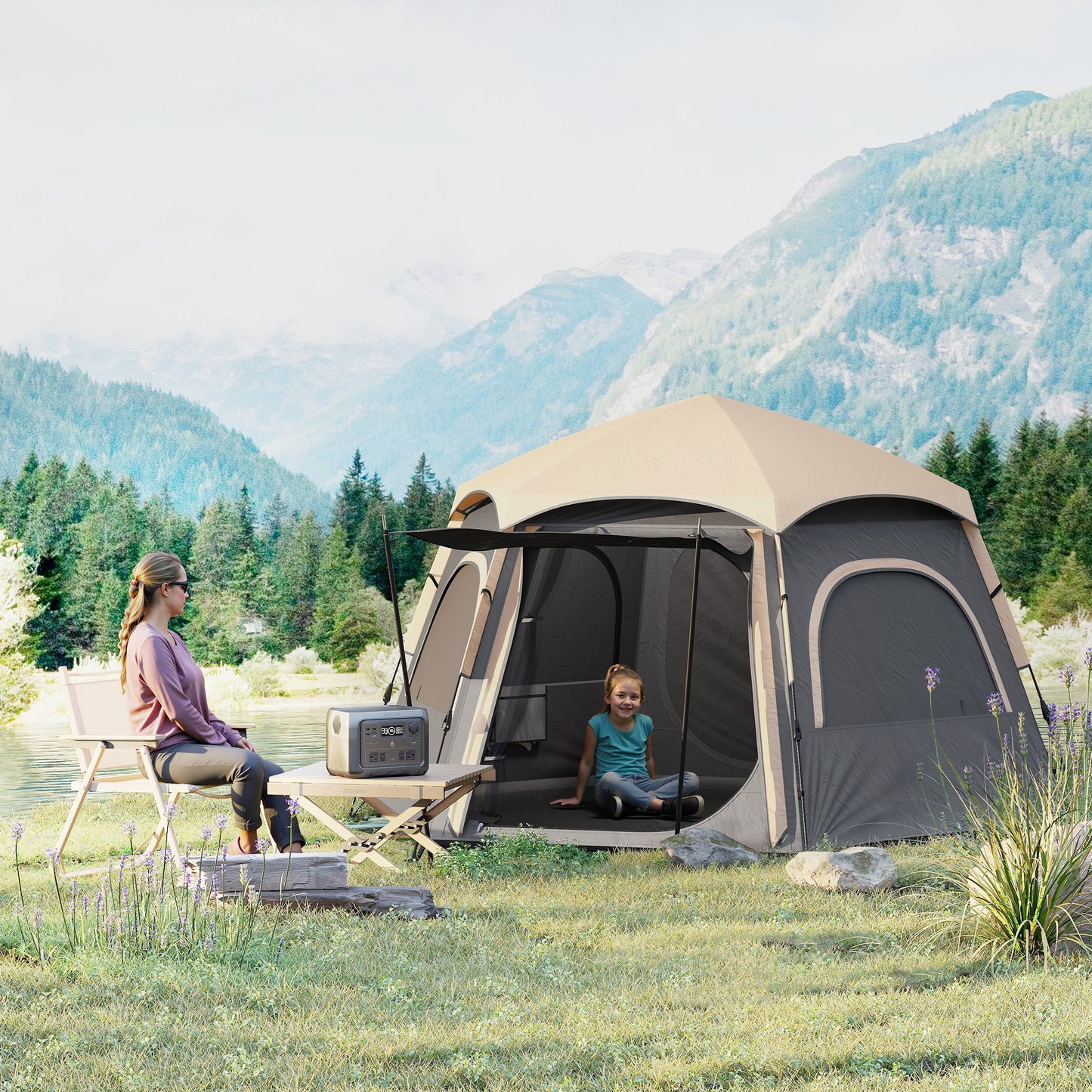 Instant Pop Up Camping Tent, 2/3/4 Person Easy Setup Dome Family Tent with Vestibule, Rainfly, 4 Mesh Windows & 2 Doors