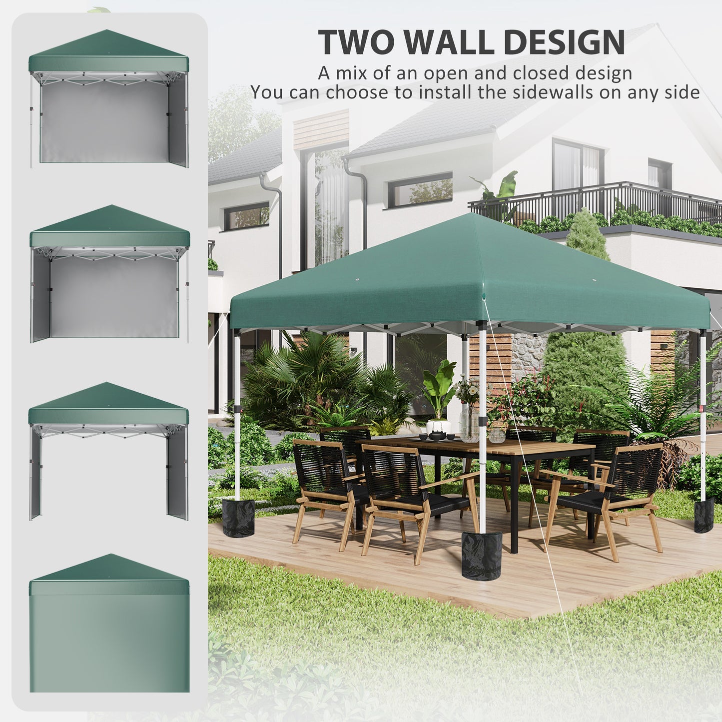 3 x 3 (M) Pop Up Gazebo, UPF 30+ with 2 Sidewalls, Leg Weight Bags and Wheeled Bag