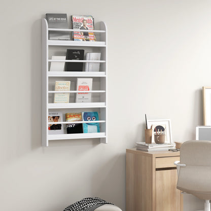 Bookcase, 4 Tier Wall Mounted Bookshelf, 15cm Depth Storage Shelving Rack for Bedroom Nursery Office Home
