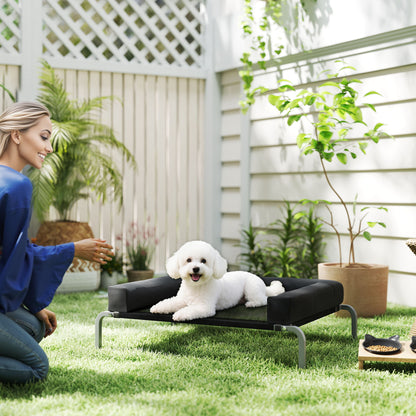 Elevated Dog Bed with Removable Bolsters, Raised Dog Bed for Small Breeds, Portable Indoor & Outdoor Pet Cots, Black
