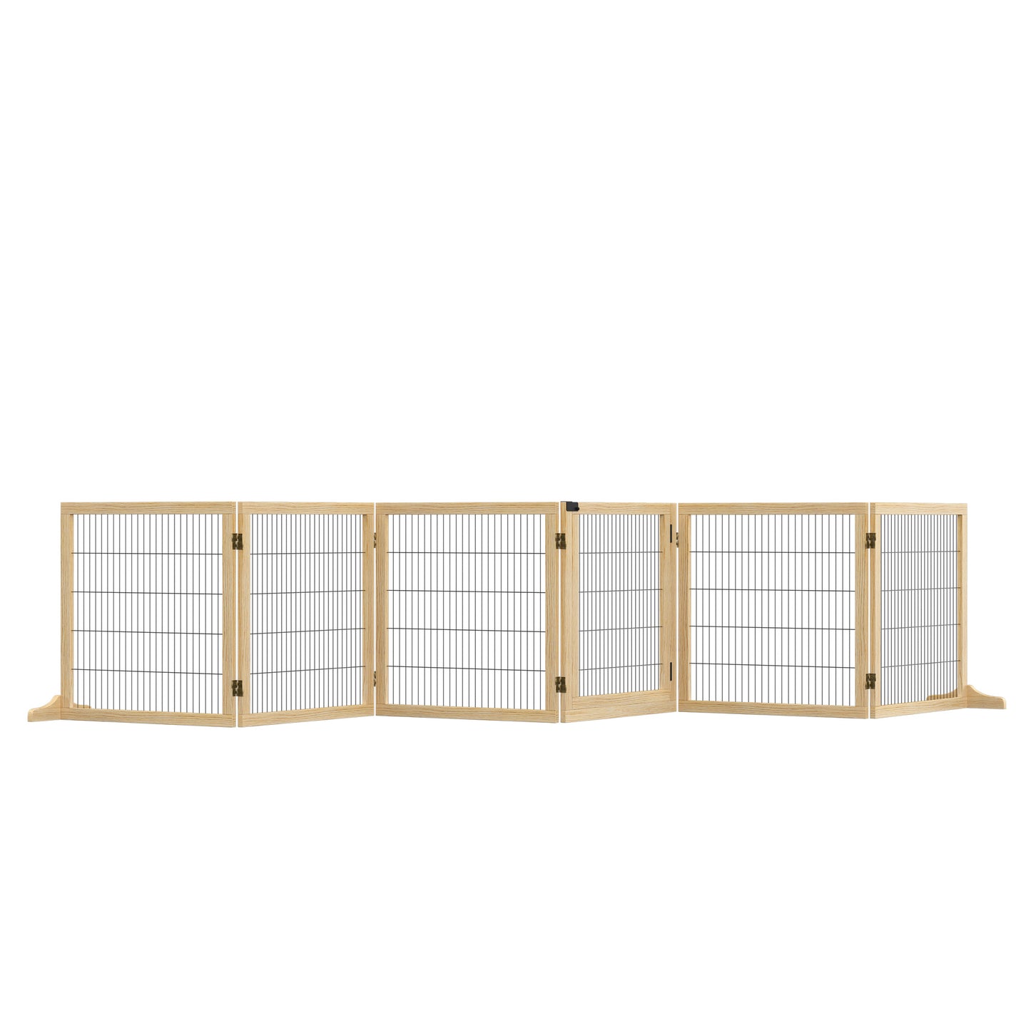 Wooden Pet Gate, Freestanding Dog Security Barrier with Two Support Feet - Natural Tone