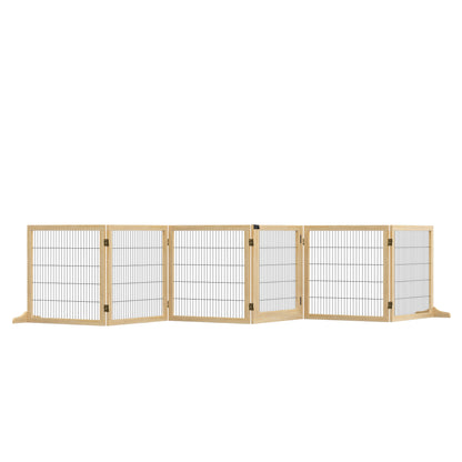 Wooden Pet Gate, Freestanding Dog Security Barrier with Two Support Feet - Natural Tone