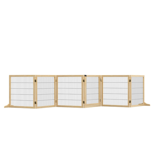 Wooden Pet Gate, Freestanding Dog Security Barrier with Two Support Feet - Natural Tone