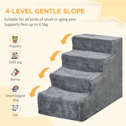 Four-Step Dog Stairs, with Washable Plush Cover, for High Bed Sofa, Dog Stairs for Small Dog and Cat - Light Grey