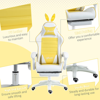 Gaming Chair with Rabbit Ears and Footrest, Ergonomic Computer Chair for Girls Adults, with Headrest, Lumbar Support