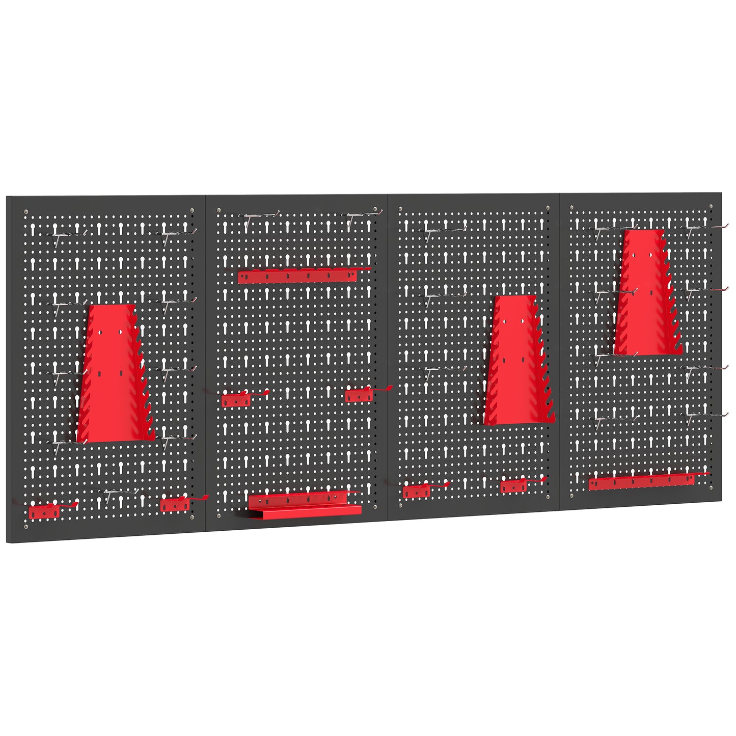 38 Pcs Wall-Mounted Pegboard with 4 Boards, Garage Tool Storage Unit Black and Red