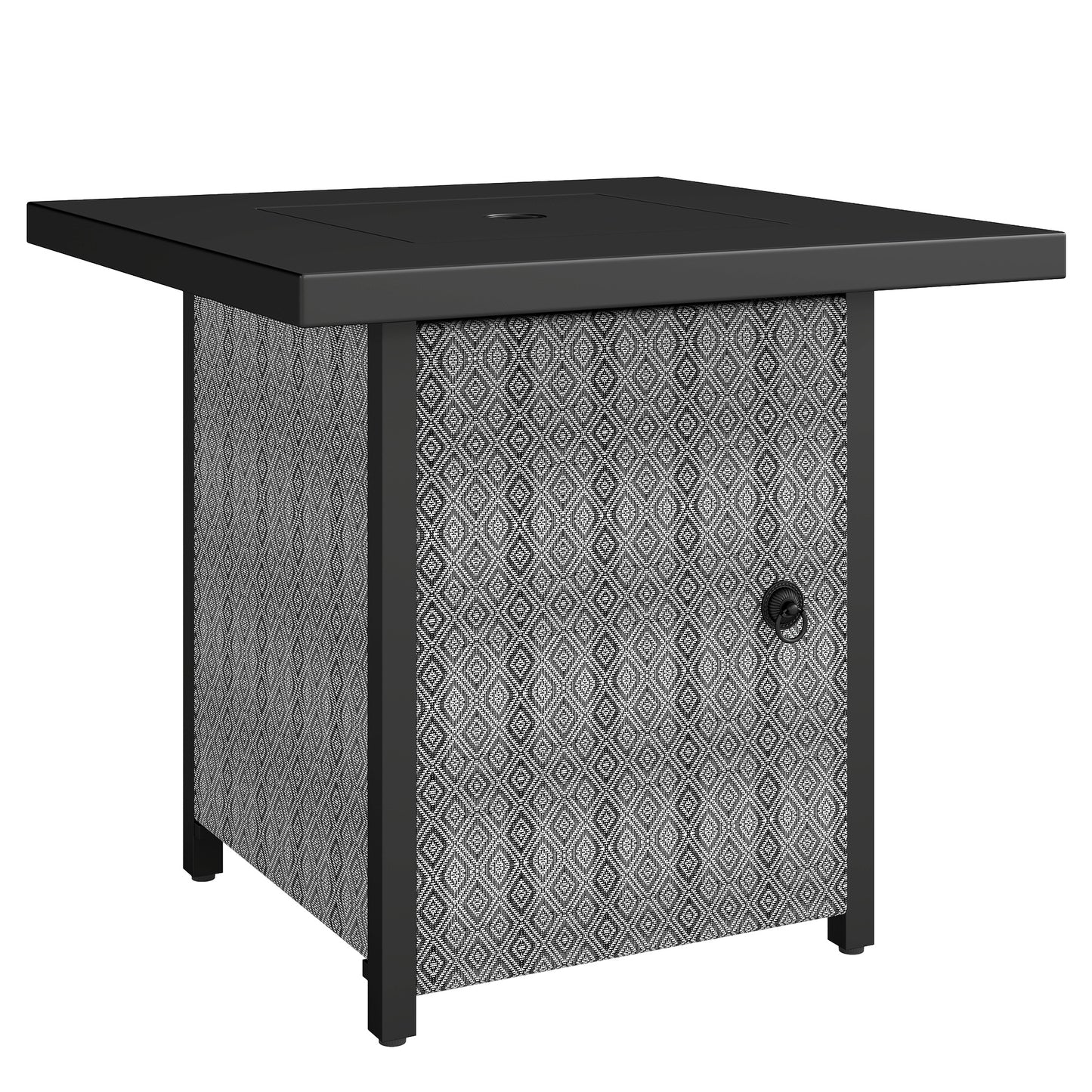 Propane Gas Fire Pit Table for Garden, 11.7 KW Smokeless Firepit Outdoor Heater with Wind Guard, Glass Rocks, Lid, Black