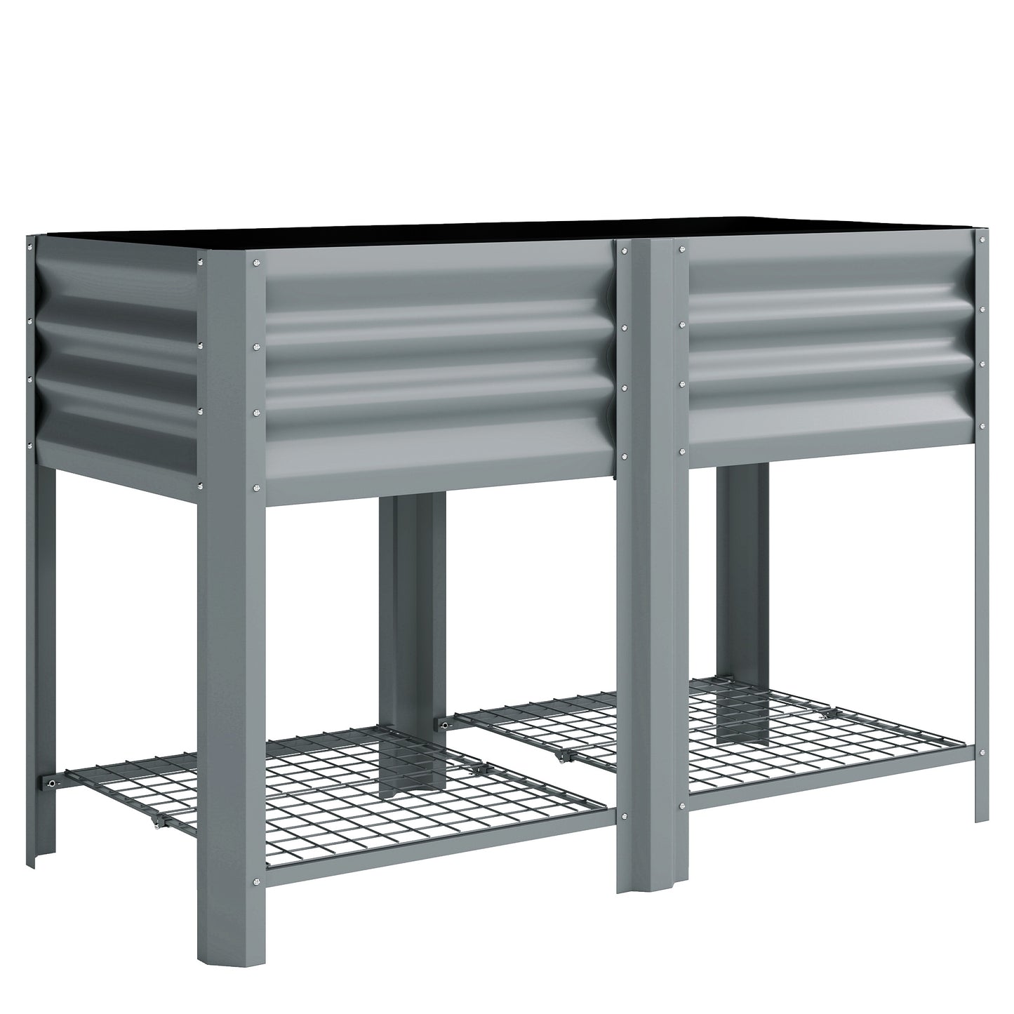 Raised Garden Bed with Storage Shelf Steel Elevated Planter Box with Legs for Outdoor Vegetables Flowers