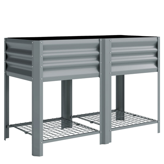 Raised Garden Bed with Storage Shelf Steel Elevated Planter Box with Legs for Outdoor Vegetables Flowers