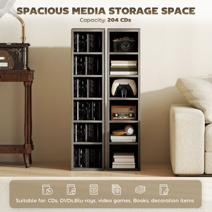 Set of 2 CD Media Display Shelf Unit Tower Rack with Adjustable Shelves, Mocha Wood Effect