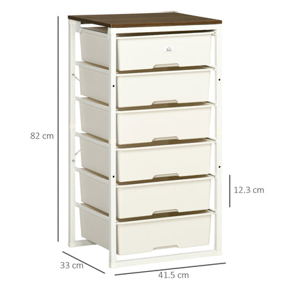 Bedroom Chest of Drawers, 6-Drawer Dresser, Tall Storage Drawer Unit with Steel Frame for Living Room, White