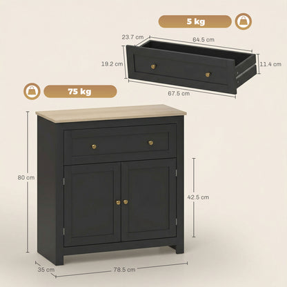 Sideboard Storage Cabinet, Modern Kitchen Cupboard with Adjustable Shelf, Drawer and Double Doors, Black