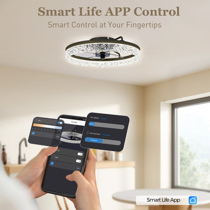 Ceiling Fan with Lights, Dimmable LED Mount Ceiling Fan Light with Remote App Control for Bedroom, Black