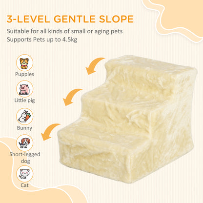 Three-Step Dog Stairs, with Washable Plush Cover, for High Bed Sofa, Dog Stairs for Small Dog and Cat - Beige