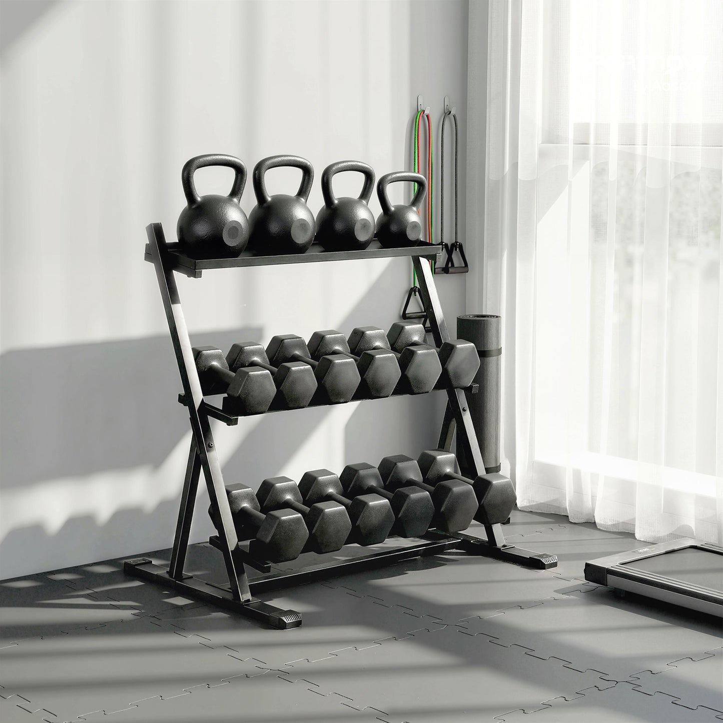 3-Tier Adjustable Dumbbell Rack, Heavy-Duty Weight Rack for Dumbbells, Kettlebells and Multiple Balls
