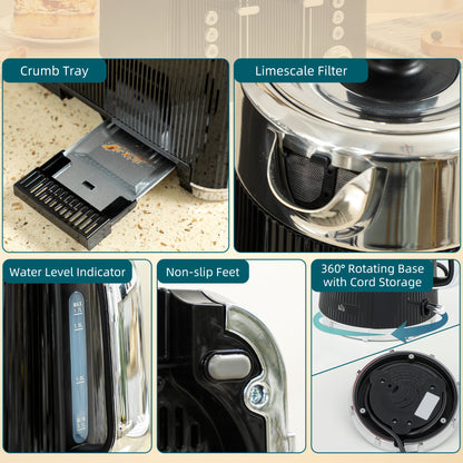 Electric Stainless Steel Kettle and Toaster Set, 3000W 1.7L UK Strix Thermostat Fast Boil Kettle w/ Limescale Filter