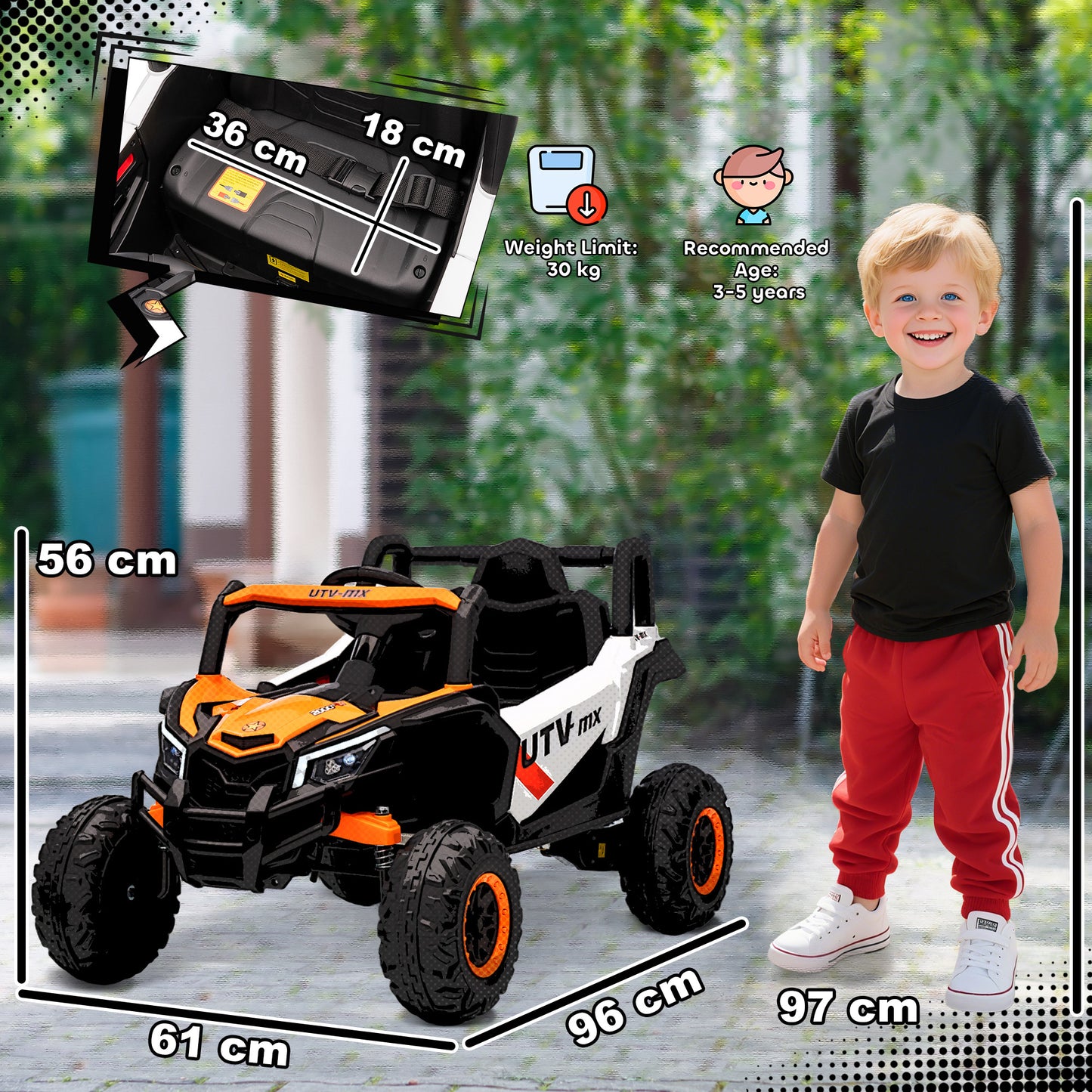 12V Kids Ride On Car with Remote Control, Kids Electric Car with Suspension System, Music, for Ages 3-5 Years, Orange