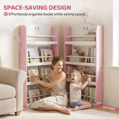 4 Tier Kids Bookshelf, Children Bookcase with Anti-Tip Kit, Toddler Space-Saving Bookcase for Kids Room, Playroom, Pink