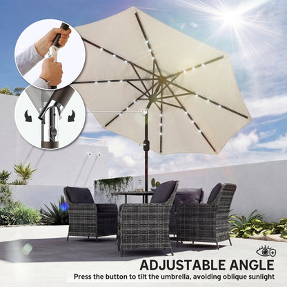 2.6 m Garden Parasol Umbrella with LED Solar Light, Parasol Cover, Outdoor Market Patio Umbrella, Cream White