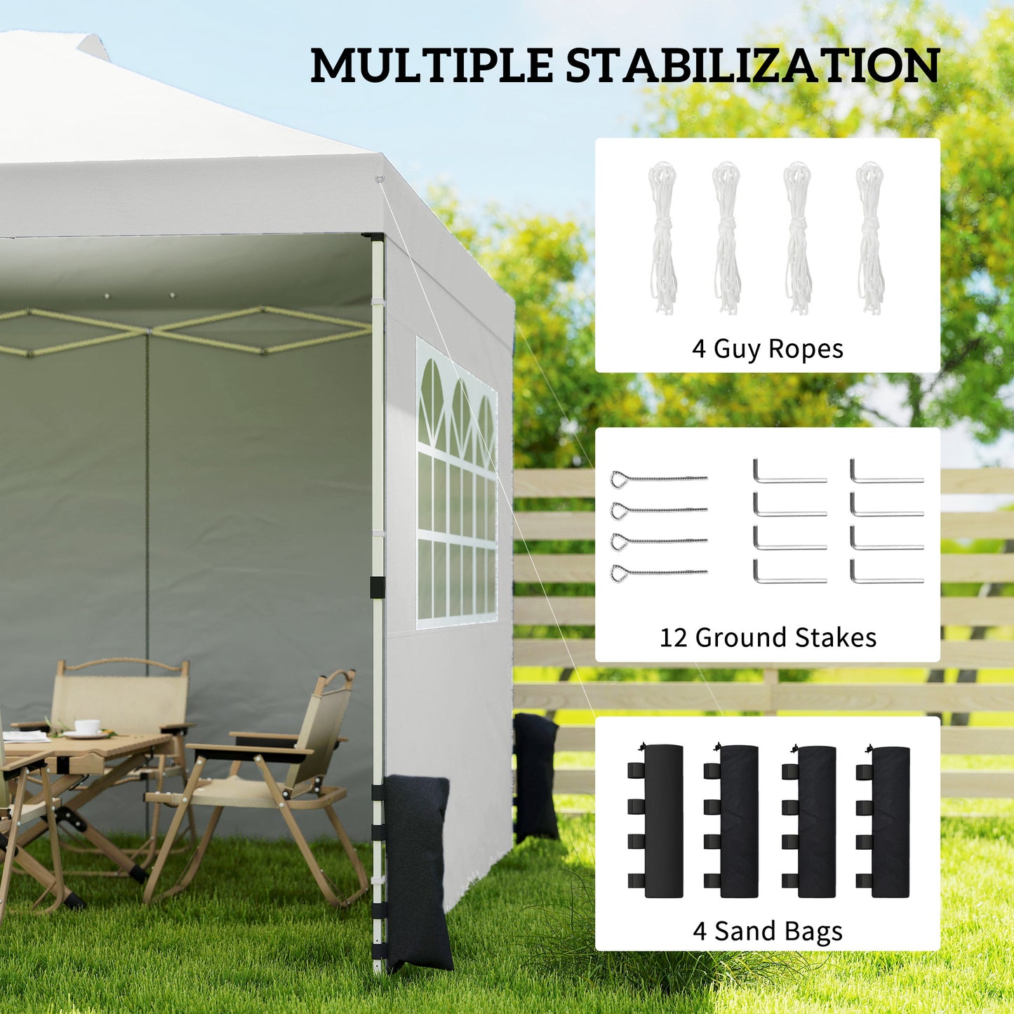 Pop Up Gazebo Waterproof Height Adjustable Canopy with 3 Sidewalls Wheeled Bag for Parties 3 x 3 m White