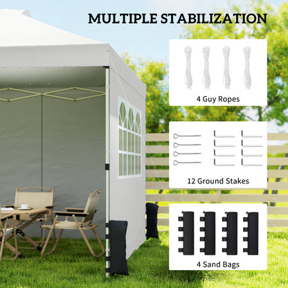 Pop Up Gazebo Waterproof Height Adjustable Canopy with 3 Sidewalls Wheeled Bag for Parties 3 x 3 m White