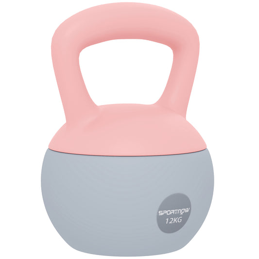 12KG Soft Kettlebell, Kettlebell with Non-Slip Handle for Home Gym, Weight Lifting, Strength Training, Pink/Grey