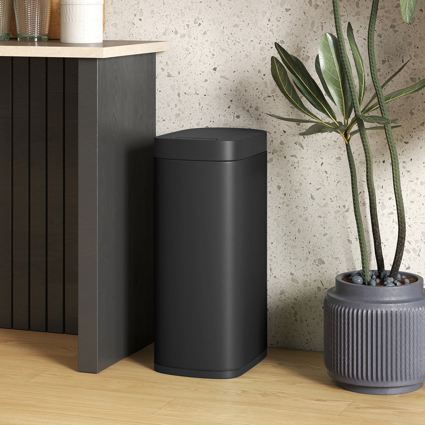 50L Sensor Bin, Automatic Kitchen Bin, Manual Override, Battery Operated, Inner-Bucket-Free, for Kitchen, Bedroom, Black