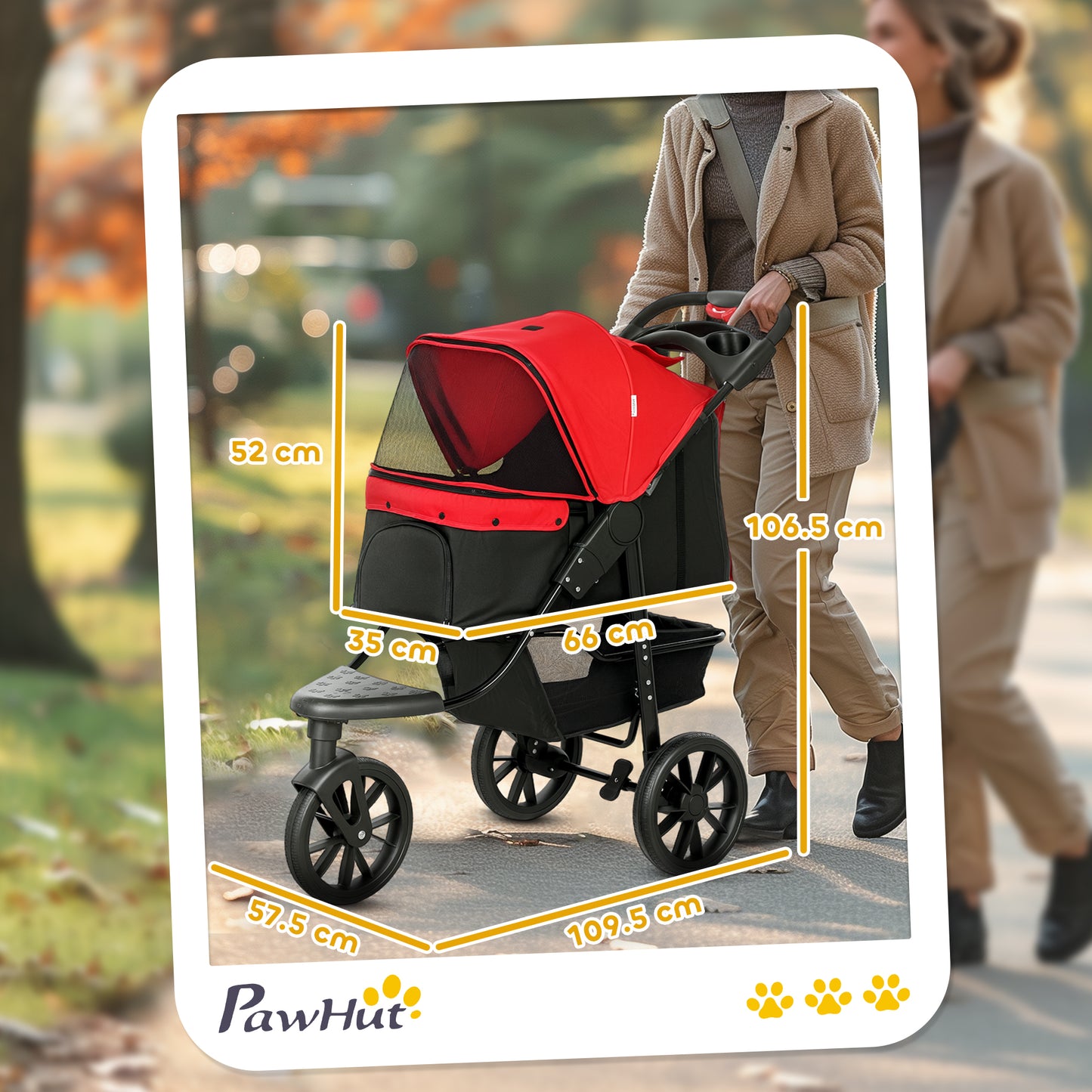 Dog Stroller Foldable Pet Pram for Small Miniature Breeds, Cats, 3 Wheels Dog Pushchair with Brake, Cupholder, Red