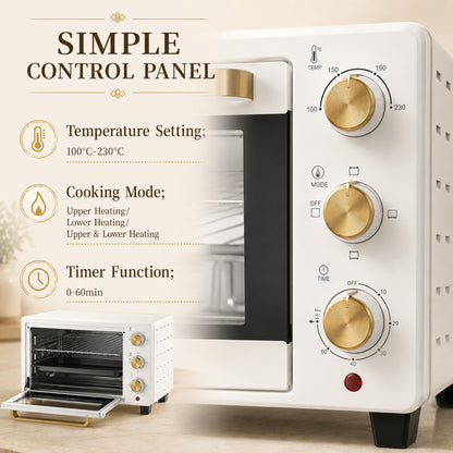 21L Mini Countertop Oven, 100°C-230°C Adjustable Temperature, White