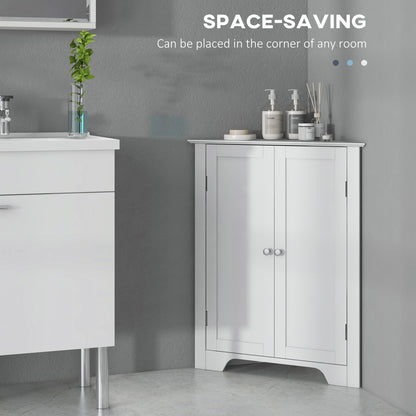 Corner Cabinet, Triangle Bathroom Storage Cabinet with Adjustable Shelf and Recessed Door, Free Standing, White
