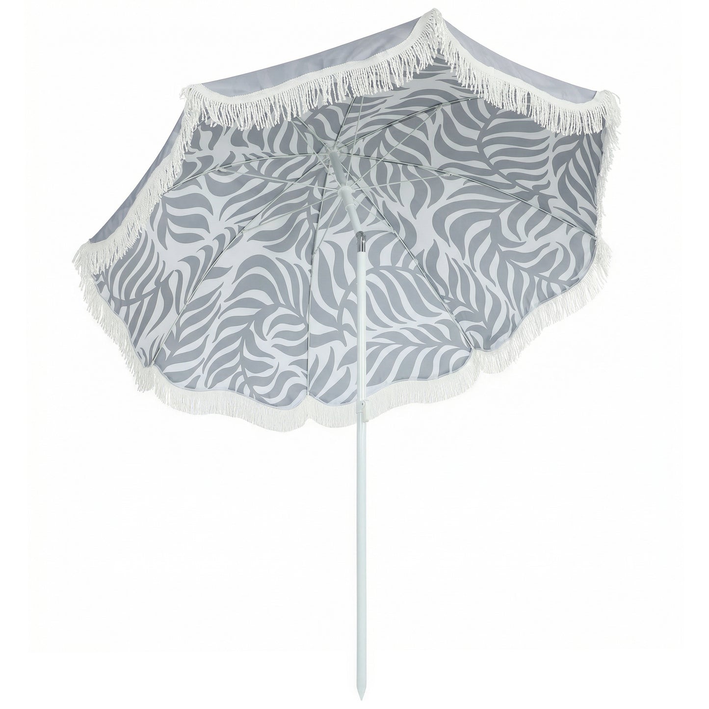 1.8 m Beach Umbrella Parasol with Sand Anchor, Portable Tilting Garden Parasol with Adjustable Height, Light Grey