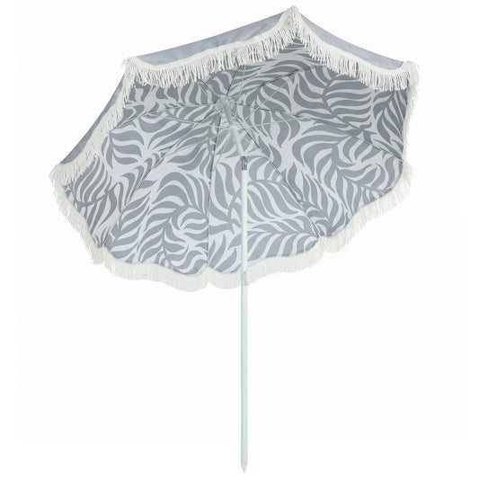 1.8 m Beach Umbrella Parasol with Sand Anchor, Portable Tilting Garden Parasol with Adjustable Height, Light Grey