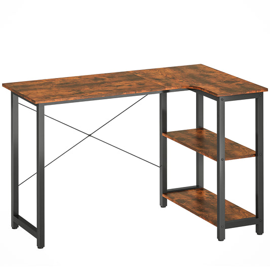 L Shaped Desk, Corner Computer Desk with Bookshelf for Home Office, Study Room, Workstation, 120 x 73.2 x 75cm, Rustic Brown