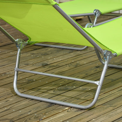 Set of Two Steel Frame Sun Loungers, with Reclining Backs - Green