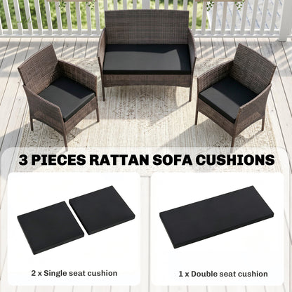 Outdoor Seat Cushion Pads for Rattan Furniture, 3 PCs Garden Furniture Cushions, Black